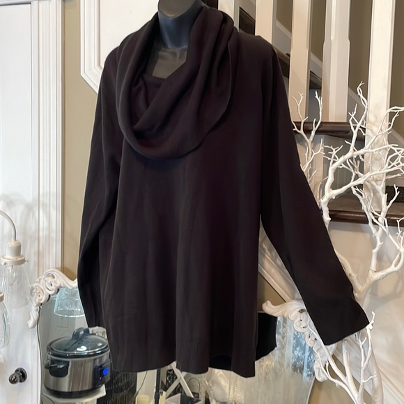 Cowl Neck Solid Deep Black Sweater. The Softest, Gorgeous Drape & Feel. - Picture 3 of 11